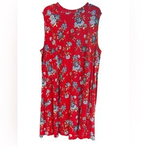 Red Floral Swing Dress Sleeveless Keyhole Back Casual Dress 20/22 size plus